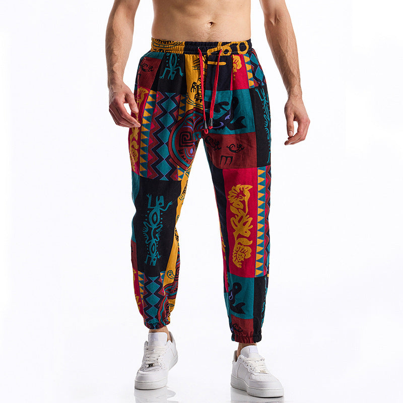 Herren Freizeithose Bunt Gemustert Elastisch