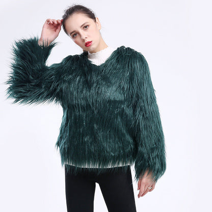 Damen Kunstfell-Mantel Weich Langärmlig Elegant
