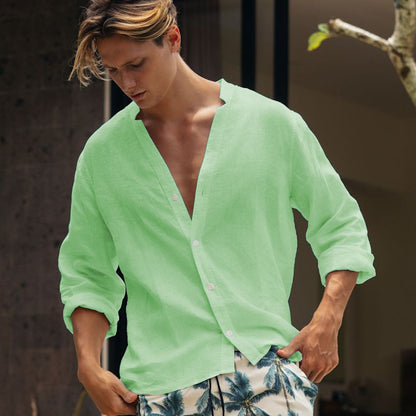 Herren Leinenhemd Relaxed Fit Knopfverschluss