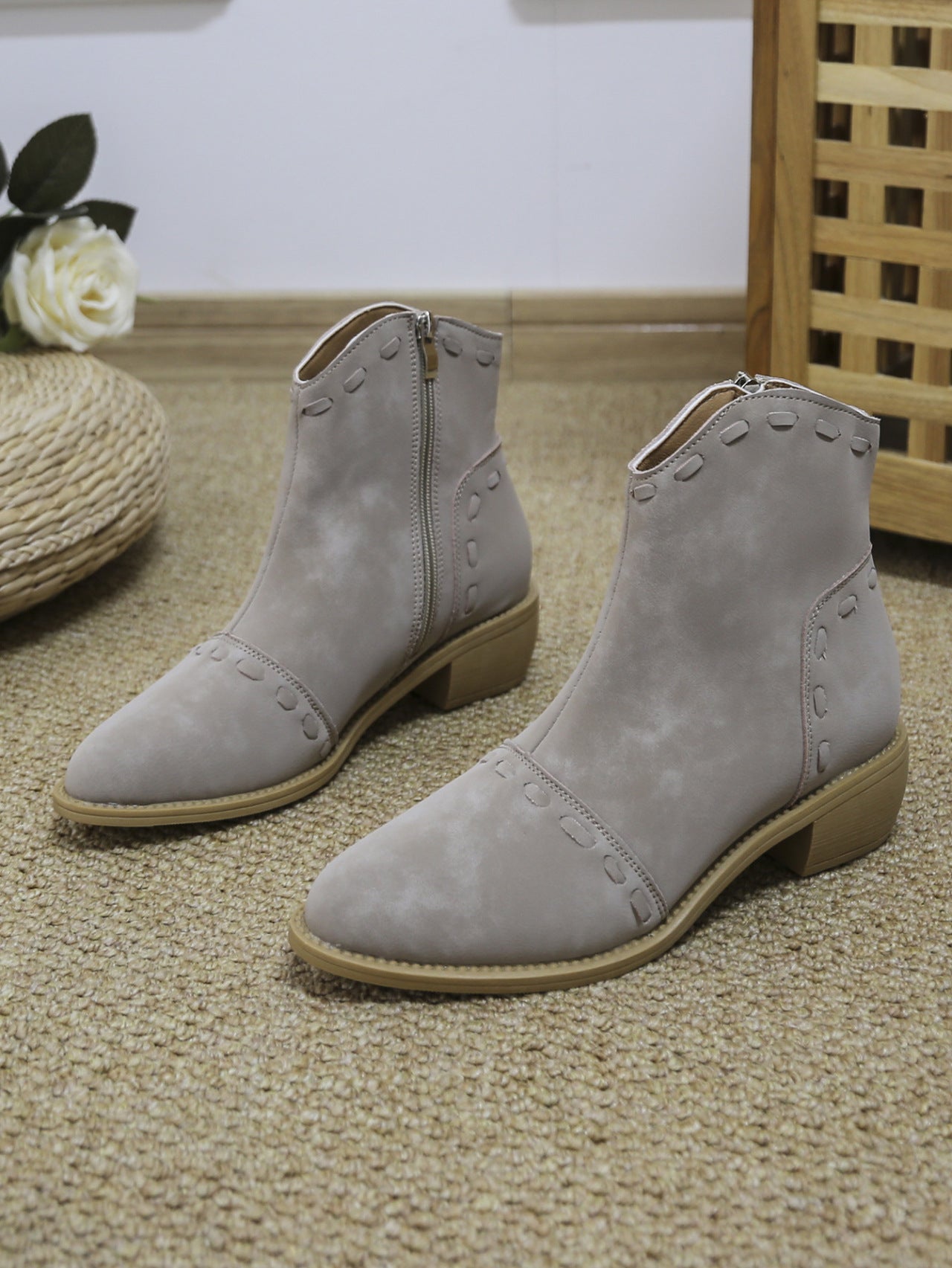 Damen Stiefeletten Elegant Schnitt Reißverschluss