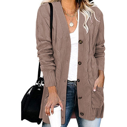 Damen Cardigan Grobstrick mit Knöpfen und Taschen