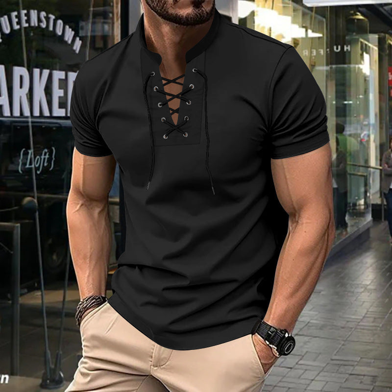 Herren Poloshirt Relaxed Fit Schnürfront