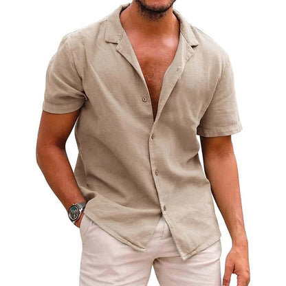 Herren Leinenhemd Sommer Kurzarm Leicht