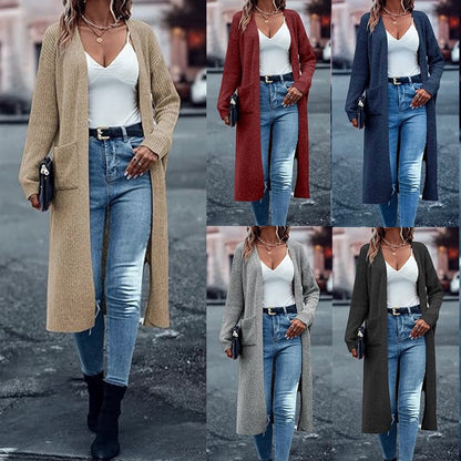 Damen Strickmantel Langärmlig mit Taschen Damenmantel - IdealeKleiden