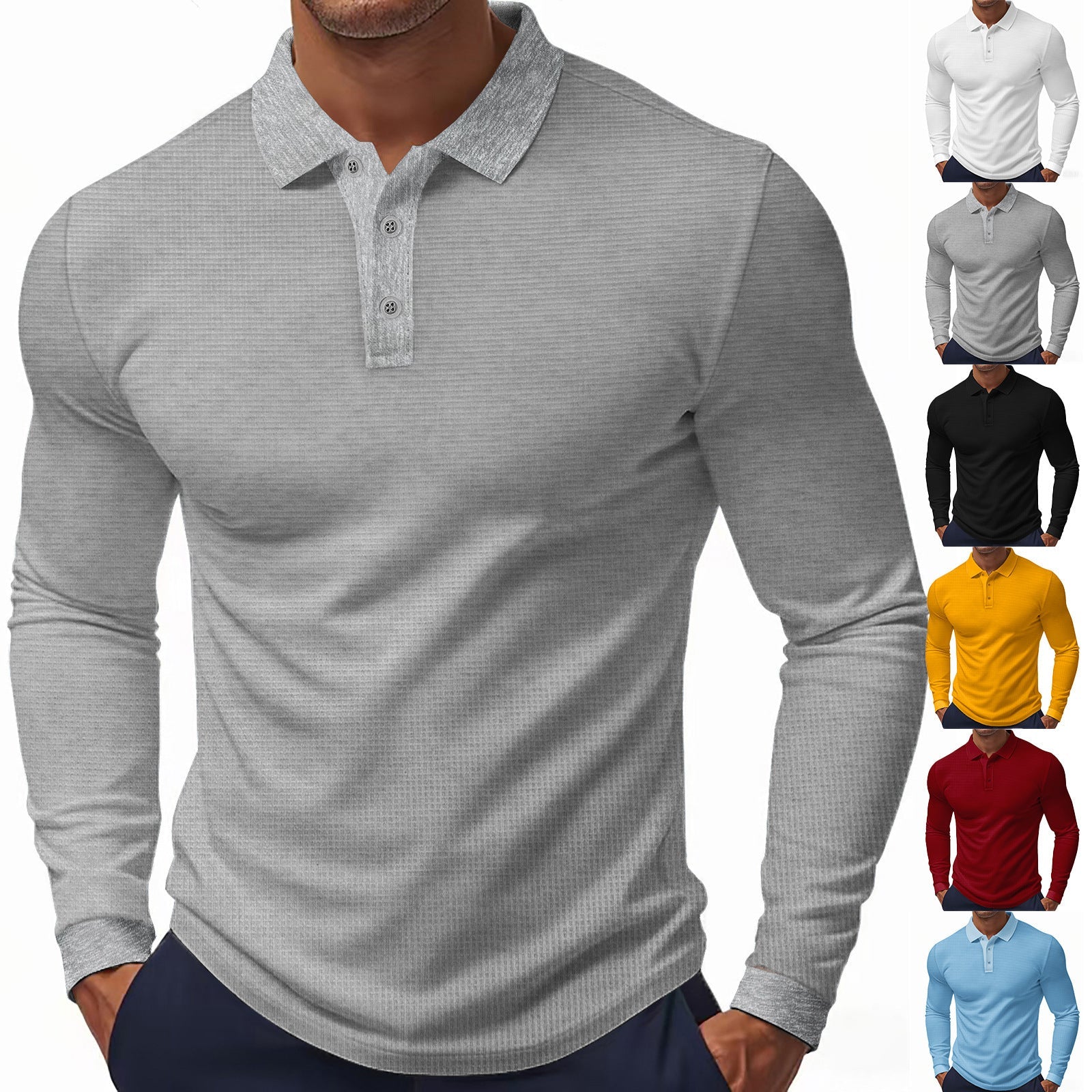 Herren Polohemd Langarm Strukturiert Elegantes Design - IdealeKleiden