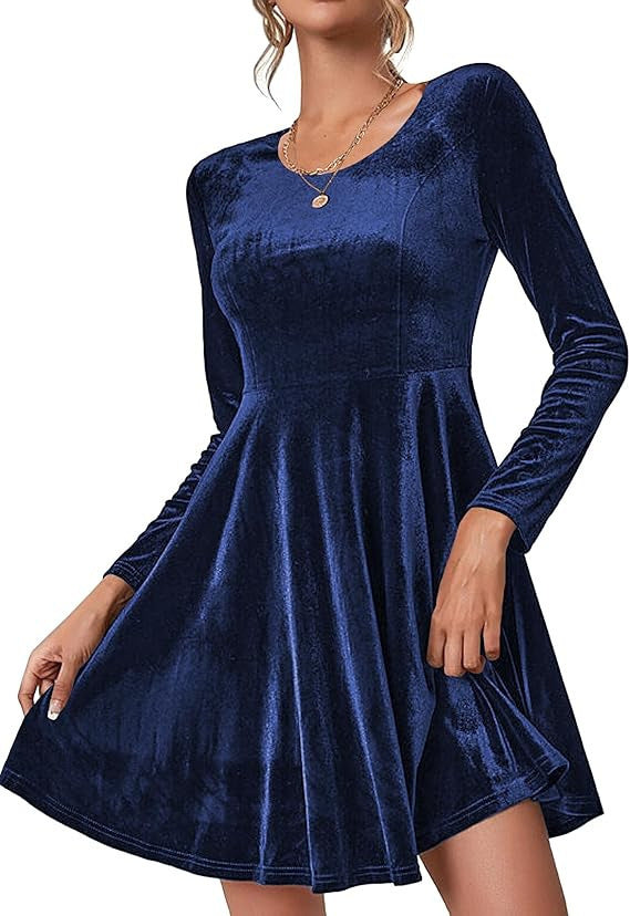 Damen Elegantes A-Linien Kleid Samt Stoff Schwarzes Abendkleid