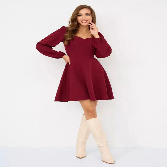 Damen Minikleid Puffärmel Herz Ausschnitt Sommerkleid - IdealeKleiden