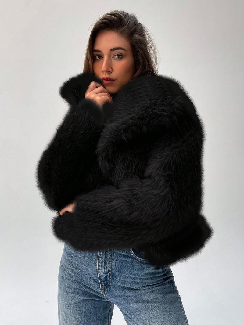 Damen Stylish Kunstpelz Jacke Oversized Ärmel Trendy