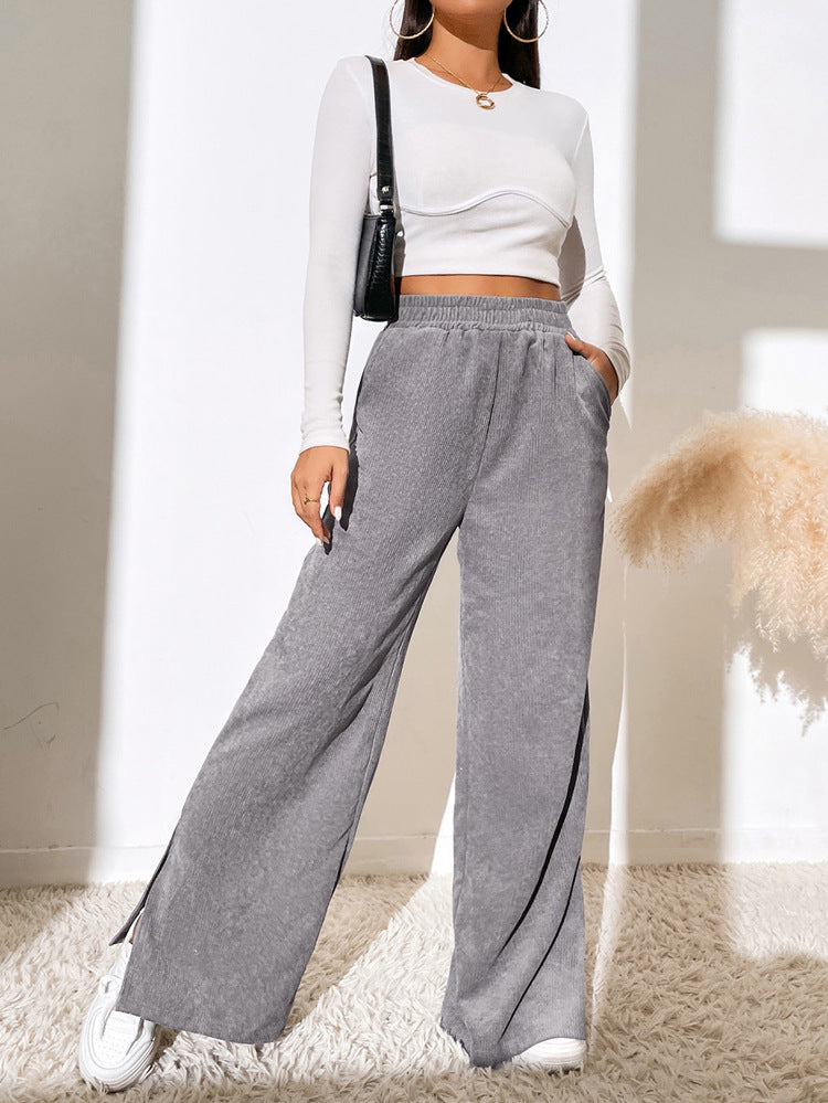 Damen Cordhose Weite Bein mit Schlitzen Elastisch