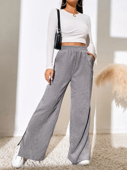 Damen Cordhose Weite Bein mit Schlitzen Elastisch