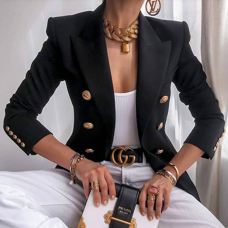 Damen Blazer Elegant Goldknöpfe Businessanzug