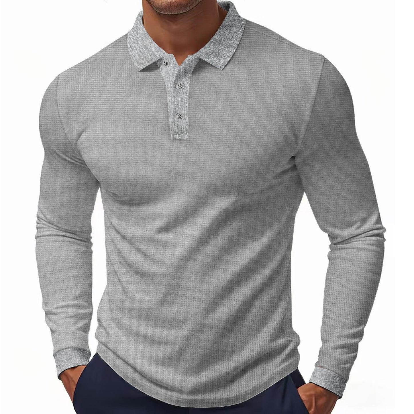 Herren Polohemd Langarm Strukturiert Elegantes Design