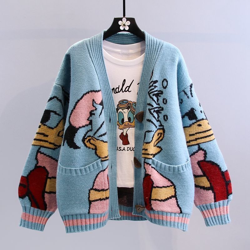 Damen Strickjacke Cartoon Motiv Weite Ärmel