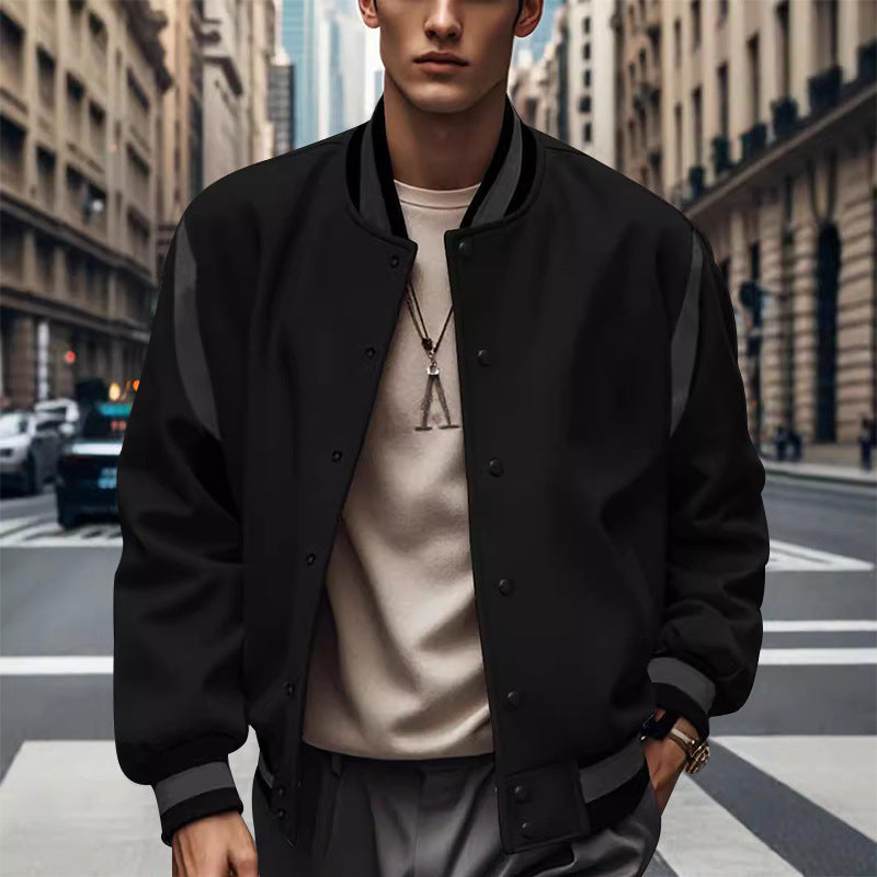 Herren Retro Collegejacke Sportlich Kontrast Ärmel