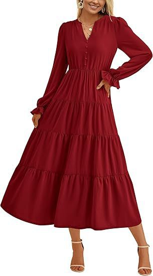 Damen Maxikleid Elegant Voluminöse Ärmel