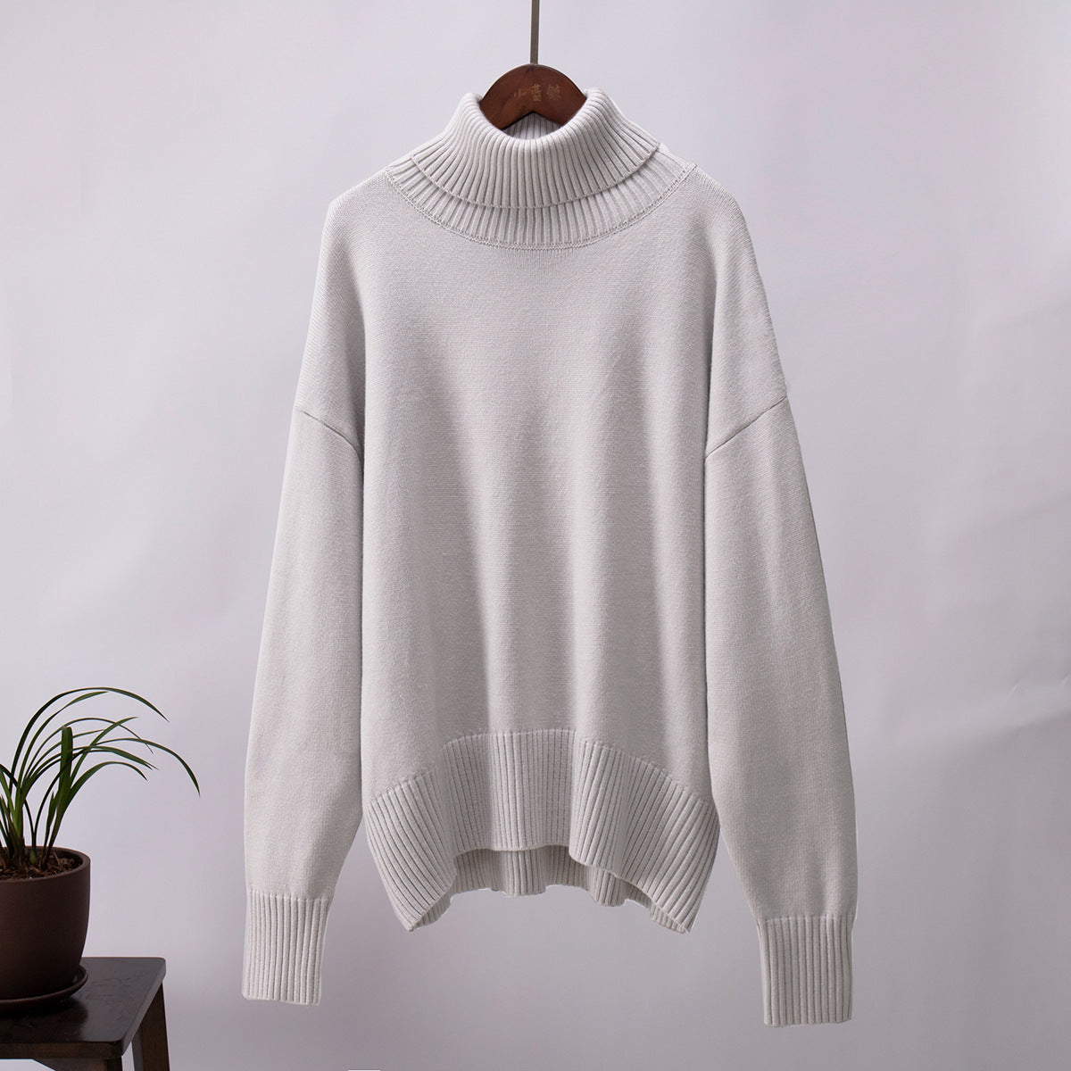 Damen Strickpullover Bequem Warm Rippborte