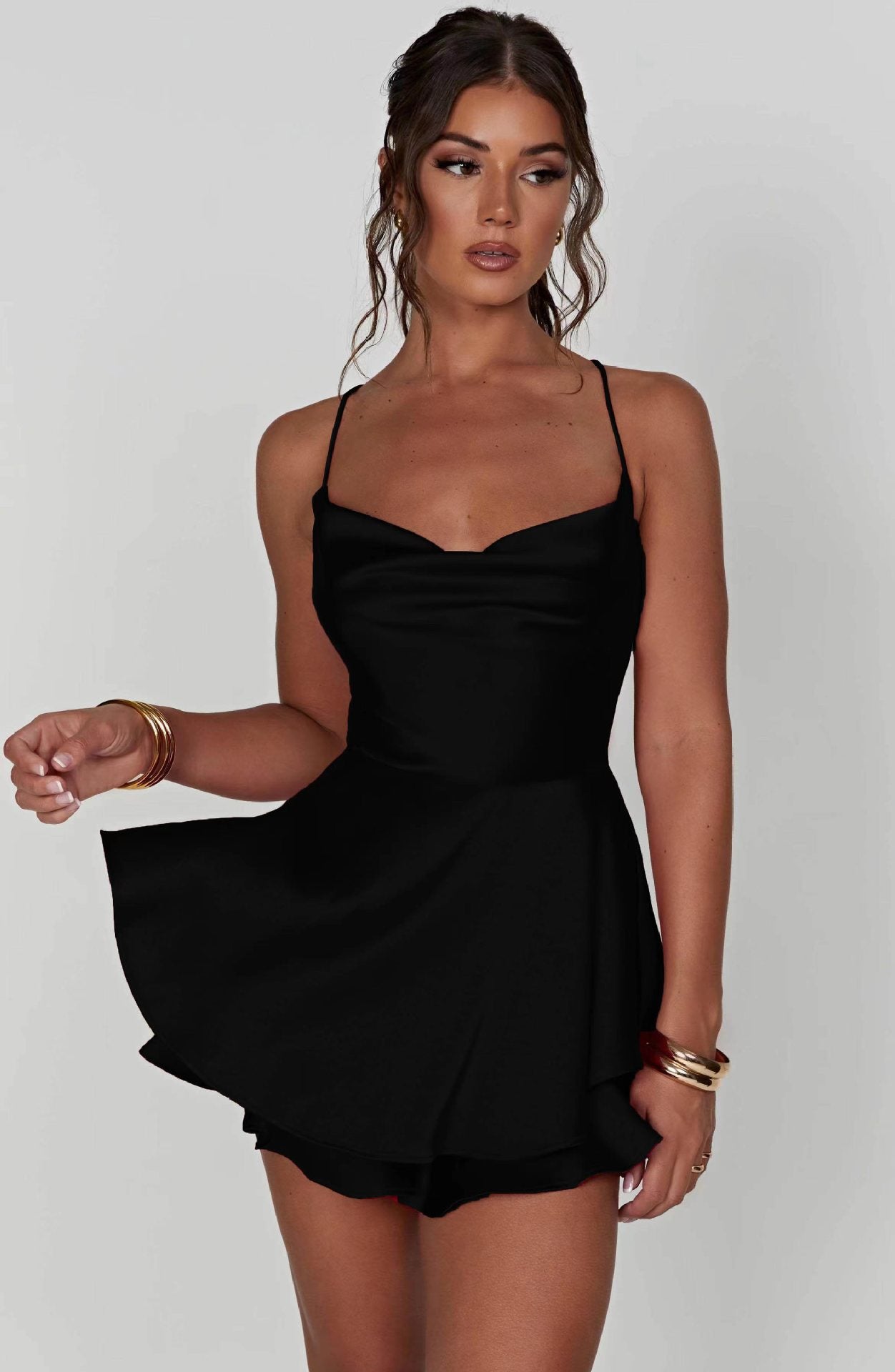 Damen Minikleid Satin Elegant Kurz
