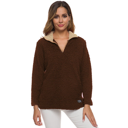 Damen Fleece Pullover Weich Hochkragen Reißverschluss