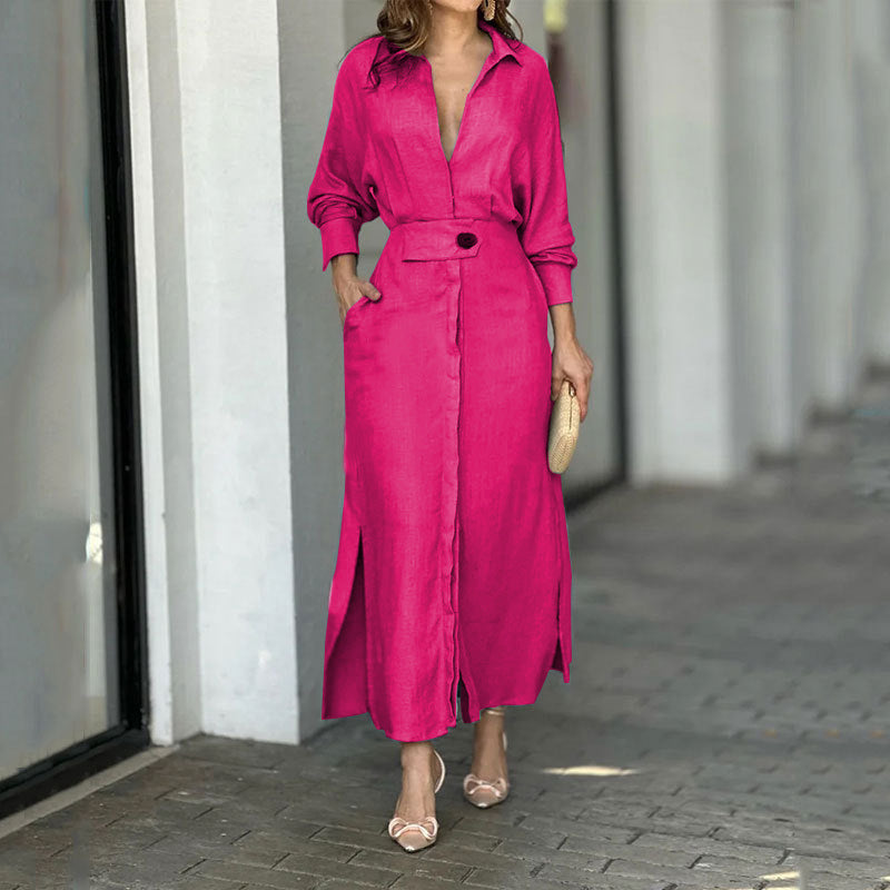 Damen Maxikleid Leinen Elegant Sommerkleid