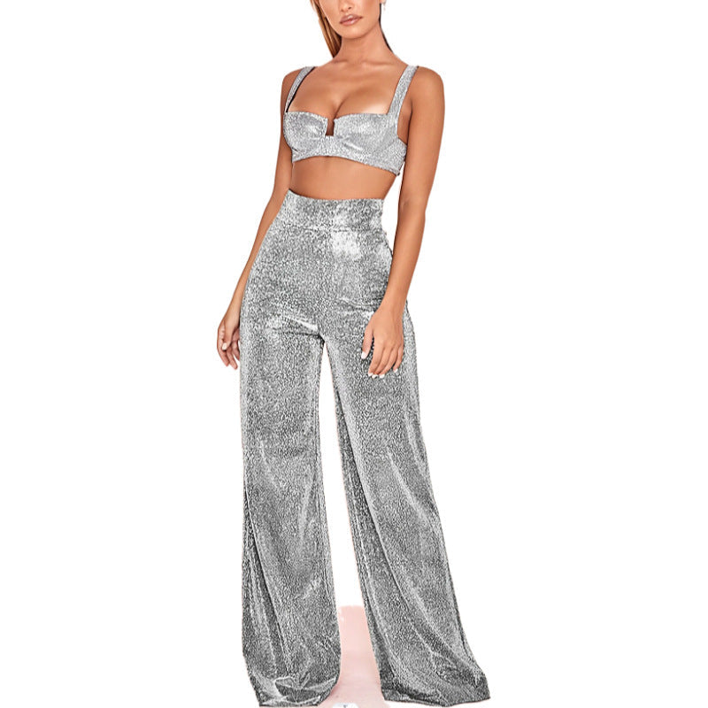 Glitzerndes Damen Zweiteiler Set Hochtailliert Elegant