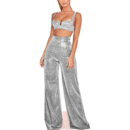 Glitzerndes Damen Zweiteiler Set Hochtailliert Elegant