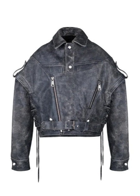 Leder Bikerjacke Abgerockt Schnüren