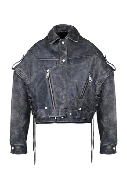 Leder Bikerjacke Abgerockt Schnüren
