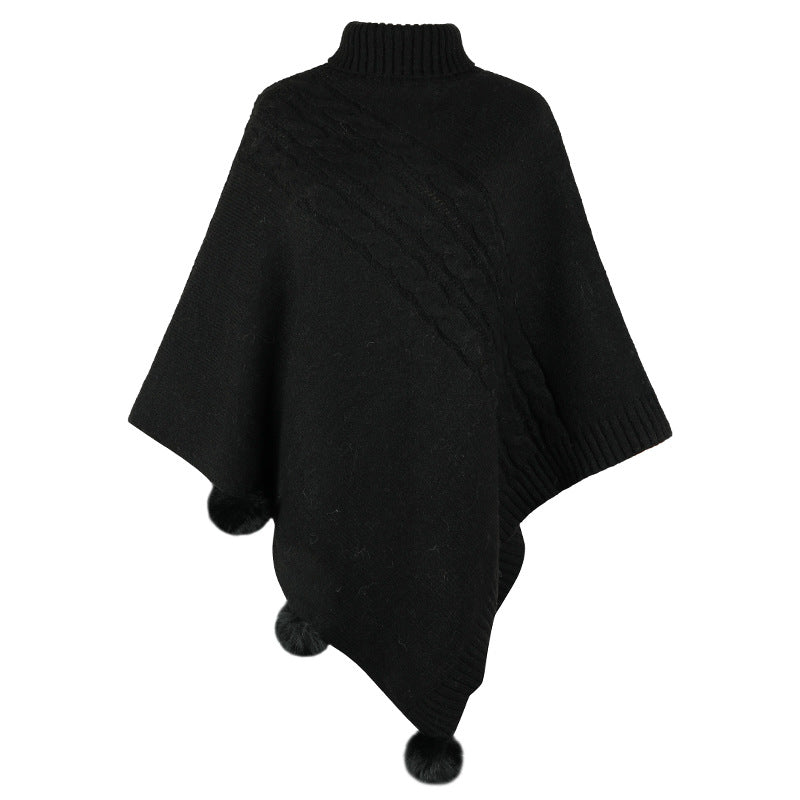 Damen Poncho Modern Zopfmuster Hochkragen