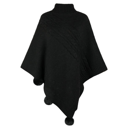 Damen Poncho Modern Zopfmuster Hochkragen