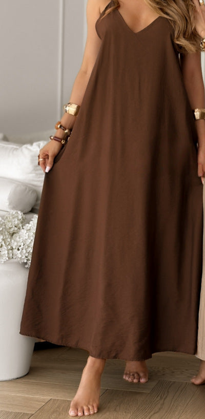 Damen Maxikleid Lässig V-Ausschnitt Weich