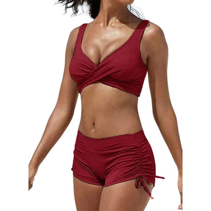Damen Badeanzug Set Bikini Style Trendig Raffung Optik