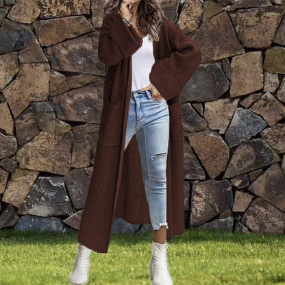 Damen Oversized Strickmantel mit Taschen und Asymmetrischen Schultern
