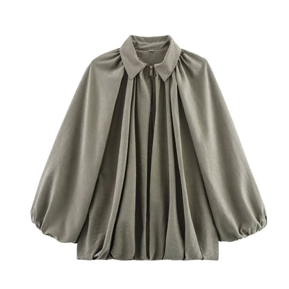 Damen Bluse Elegant Puffärmel Pliséestyle