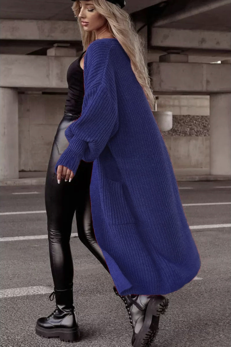 Damen Strickmantel Oversized Lässig Mit Taschen