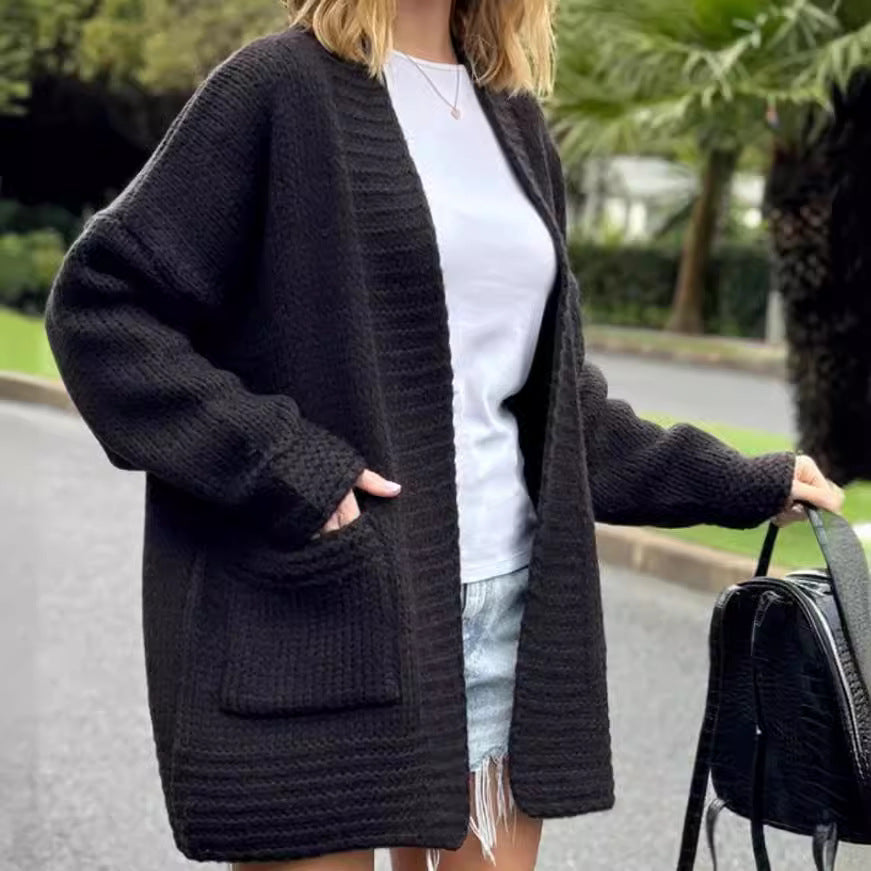 Große Strickjacke Übergröße Offen Vorne Wollmix