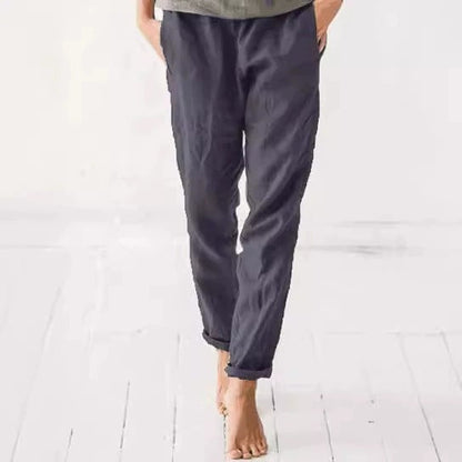 Damen Leinenhose Bequem Elegant mit Taschen