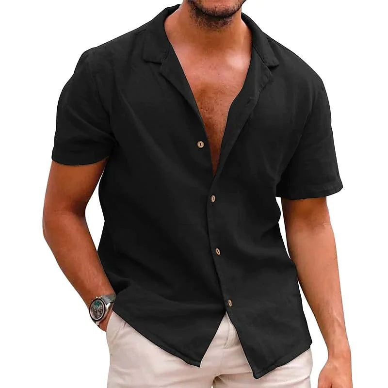 Herren Leinenhemd Sommer Kurzarm Leicht