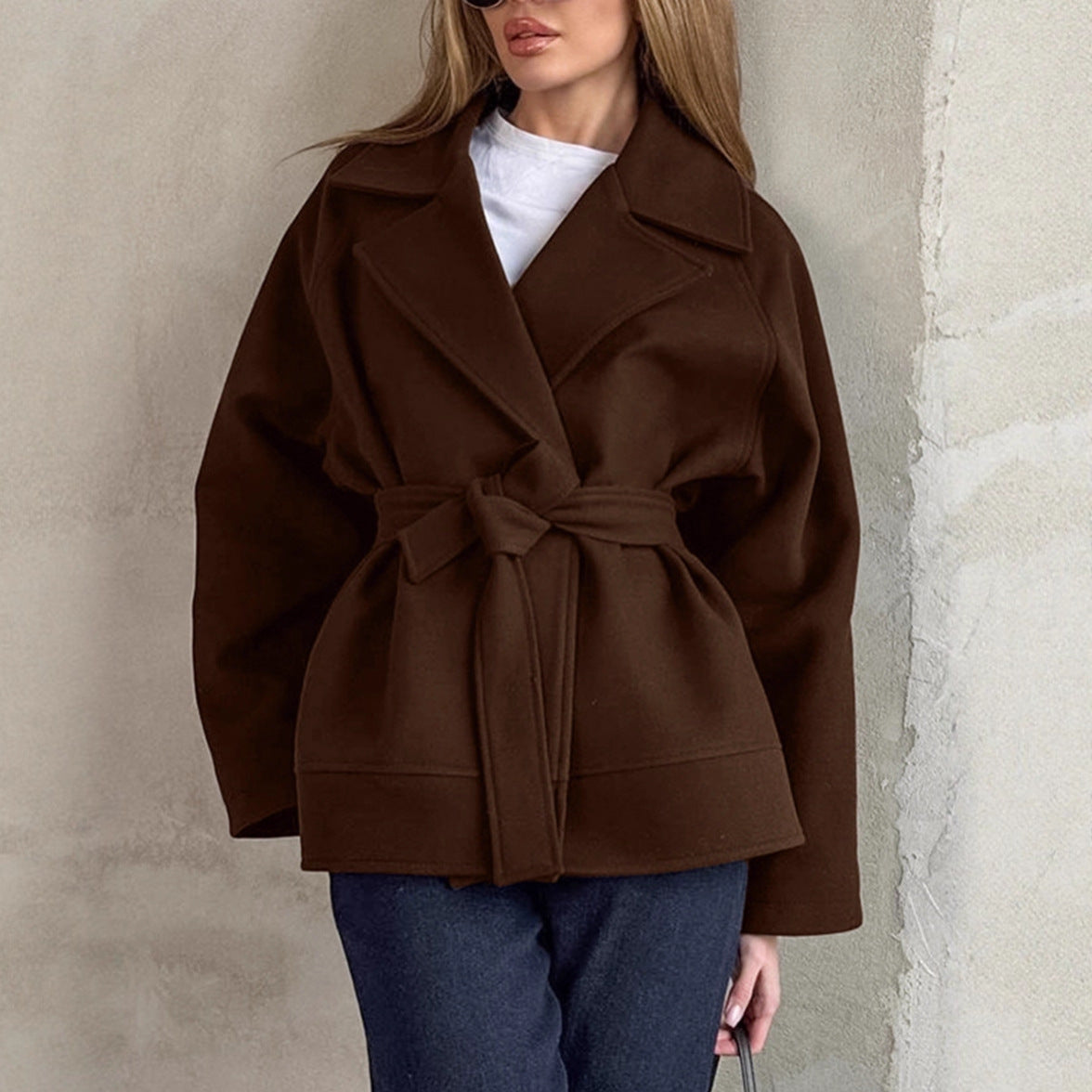 Damen Wickeljacke Elegant Gürtel Lässig Chic