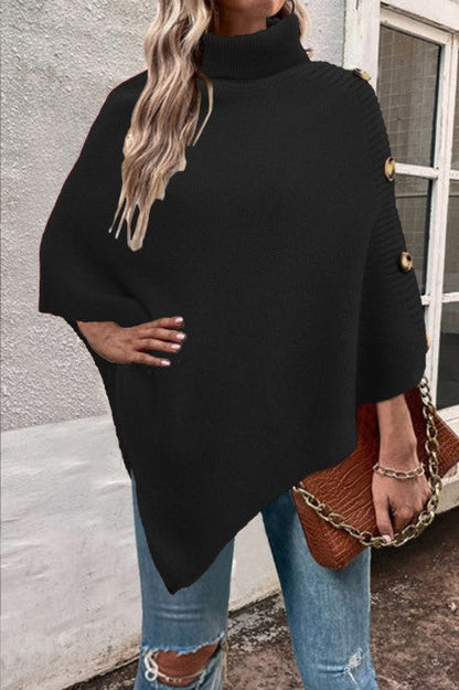 Damen Strickponcho Hochkragen Elegantes Design