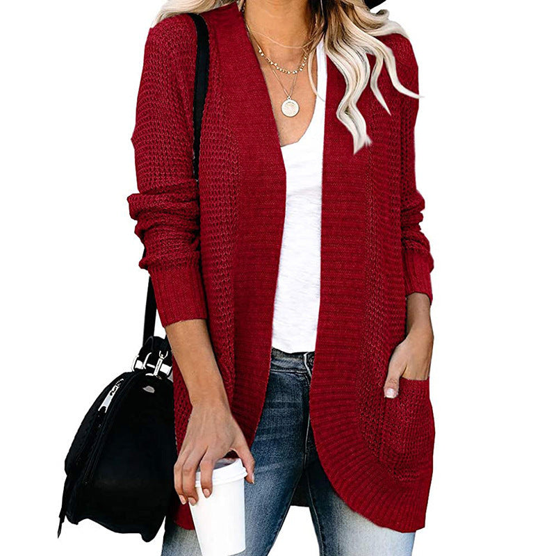 Damen Strickjacke Lässig Offene Front mit Taschen