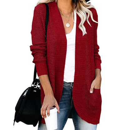 Damen Strickjacke Lässig Offene Front mit Taschen