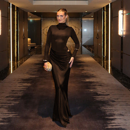 Damen Maxikleid Elegant Langärmlig Figurbetont