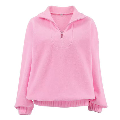 Damen Fleece Pullover Weich Kurz Reißverschluss