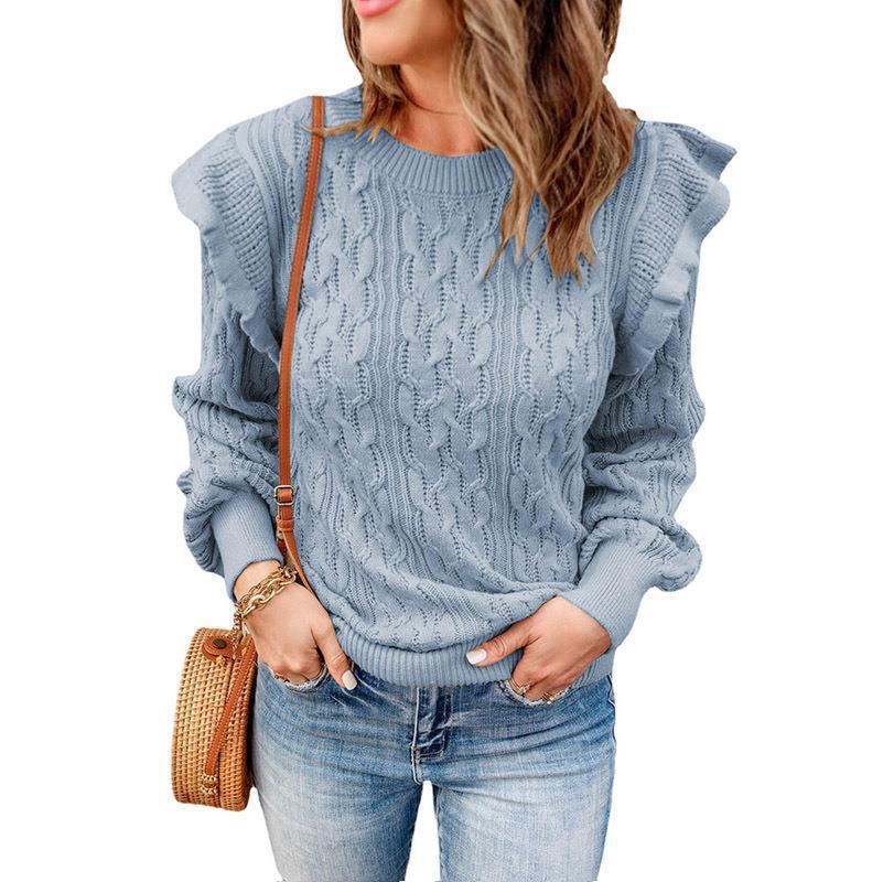 Damen Pullover Strick Zopf Muster Elegант