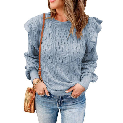 Damen Pullover Strick Zopf Muster Elegант