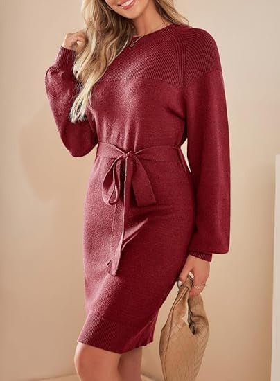 Damen Strickkleid Elegantes Design mit Gürtel