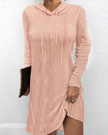 Damen Strickkleid Kapuze Seitenschlitze Trendy
