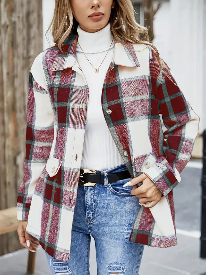 Damen Karo Overshirt Chic Übergröße