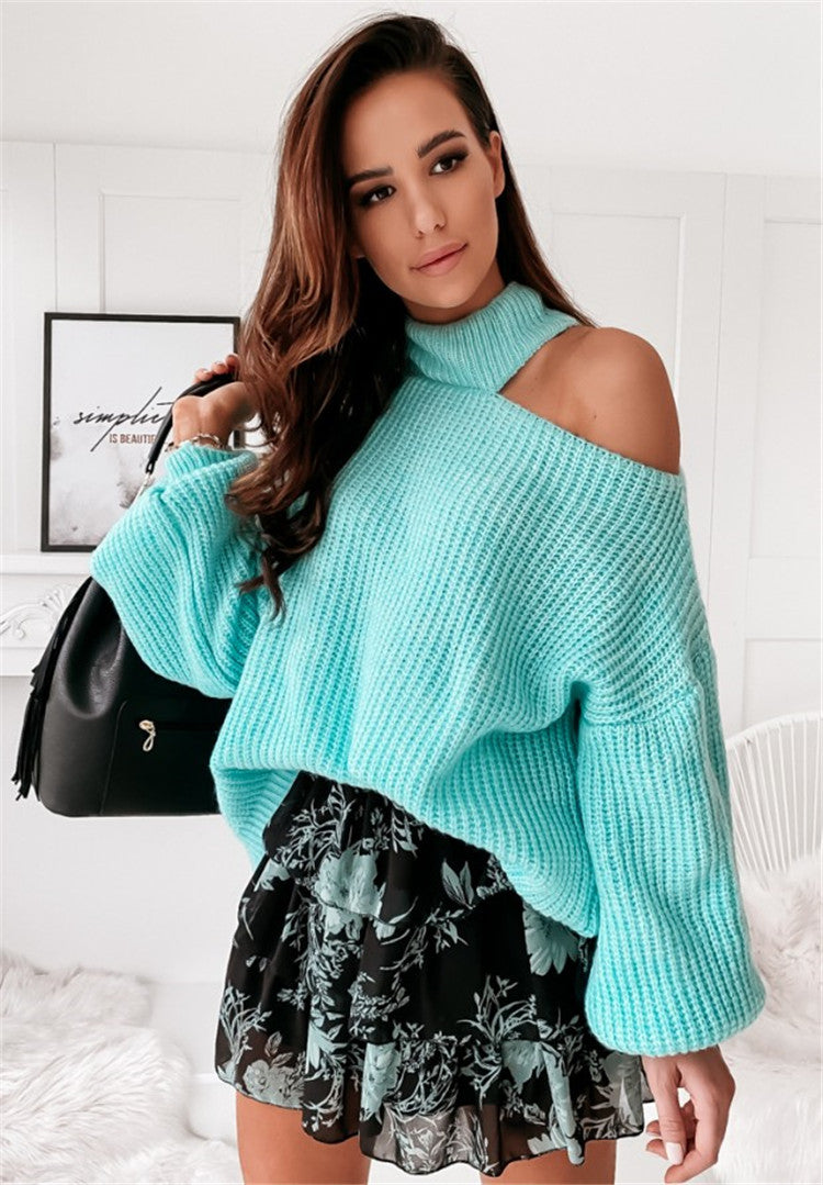 Übergrößer Pullover Asymmetrisch Hoher Kragen - IdealeKleiden
