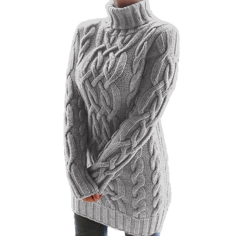 Kabelstrick Rollkragenpullover Lässig Lang